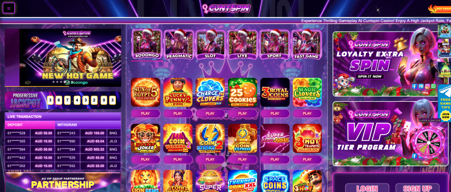 Cuntspin pokies lobby with Booongo Pragmatic and slot categories